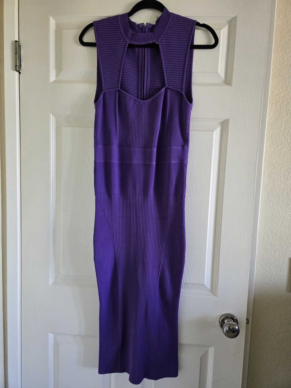 Herve Leger Violet Ribbed Sleeveless Midi Dress